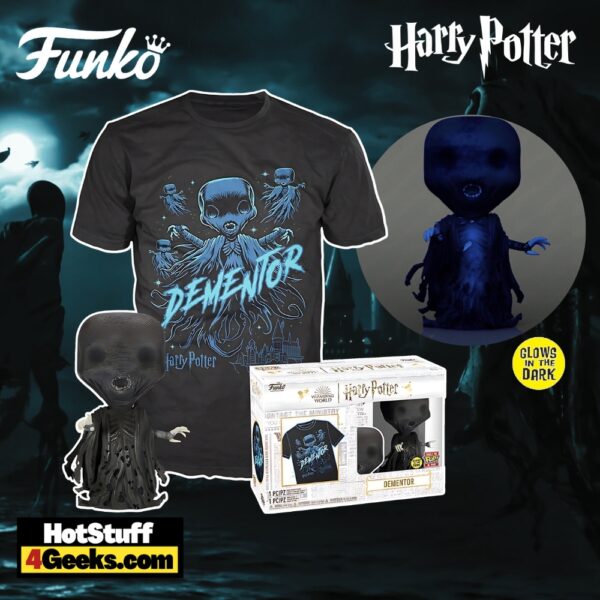 New Harry Potter Dementor Glow Funko Pop Tee Bundle