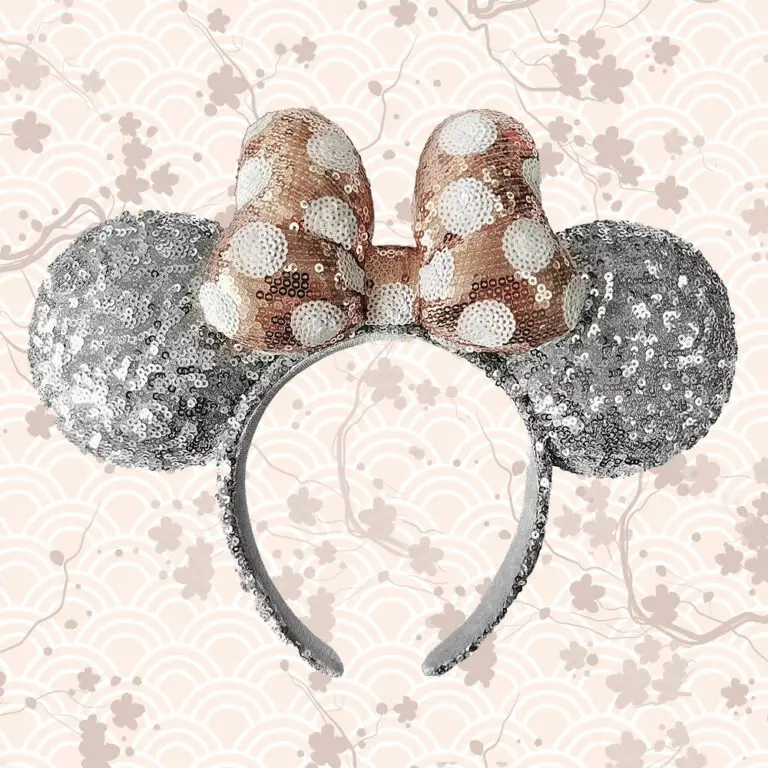 Loungefly Disney: Minnie Mouse Silver Sequined Ear Headband with Rose Gold Bow