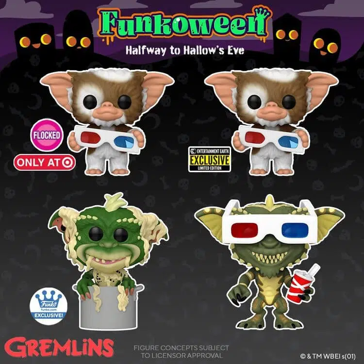 Funko Pop! Movies: Gremlins - Gizmo with 3-D Glasses, Stripe with 3-D Glasses, Gizmo with 3-D Glasses (Flocked), and 10-inch Gizmo Funko Pop! Vinyl Figures and Key Chains