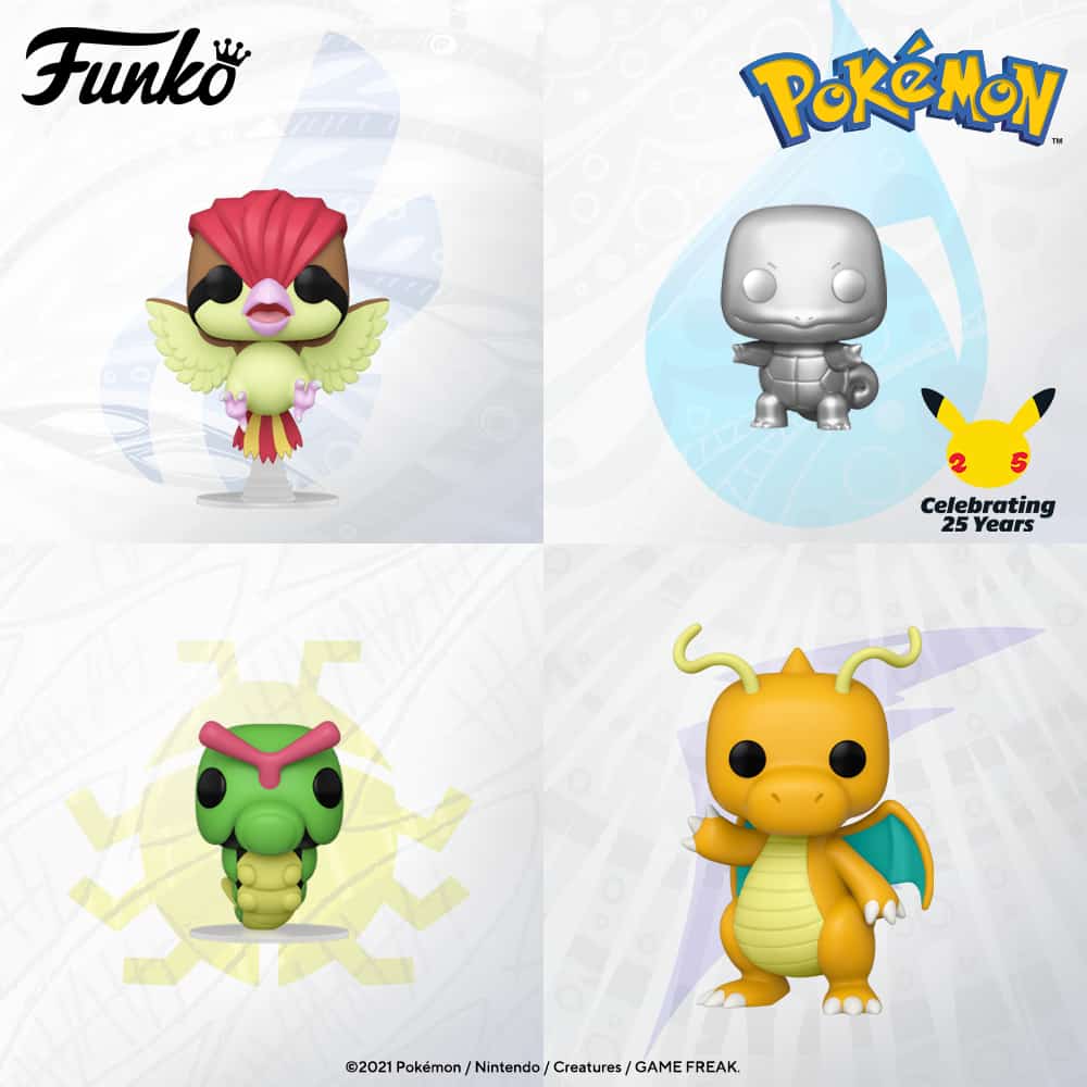 Funko Pop! Games: Pokemon - Dragonite, Pidgeotoo, Caterpie, and Squirtle Metallic Silver Funko Pop! Vinyl Figures