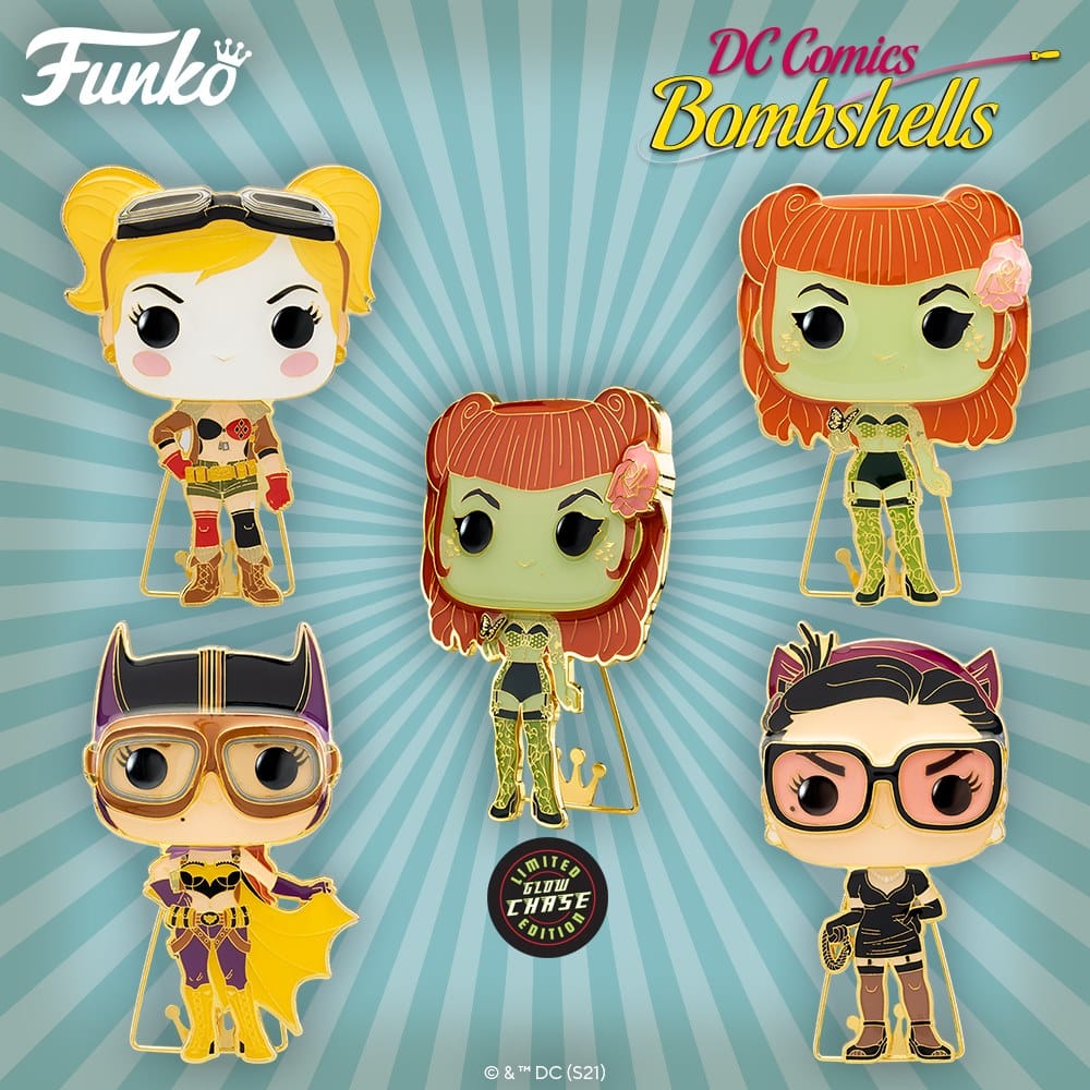 Pop! Pins: DC Bombshells - Catwoman, Batgirl, Harley Quinn, and Poison Ivy with Chase Large Enamel Funko Pop! Pins (2021)