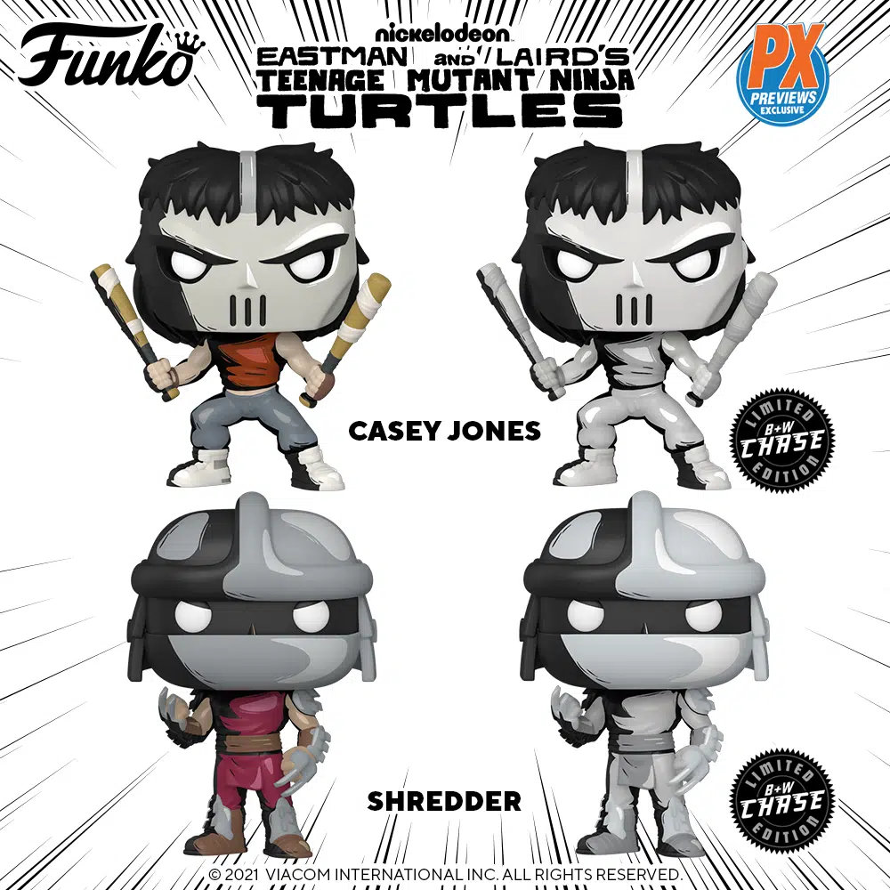 Funko Pop! Teenage Mutant Ninja Turtles (TMNT) Comic: Donatello, Leonardo, Michelangelo, Raphael, Casey Jones, and Shredder with Black & White Chase Funko Pop! Vinyl Figures - Previews Exclusives