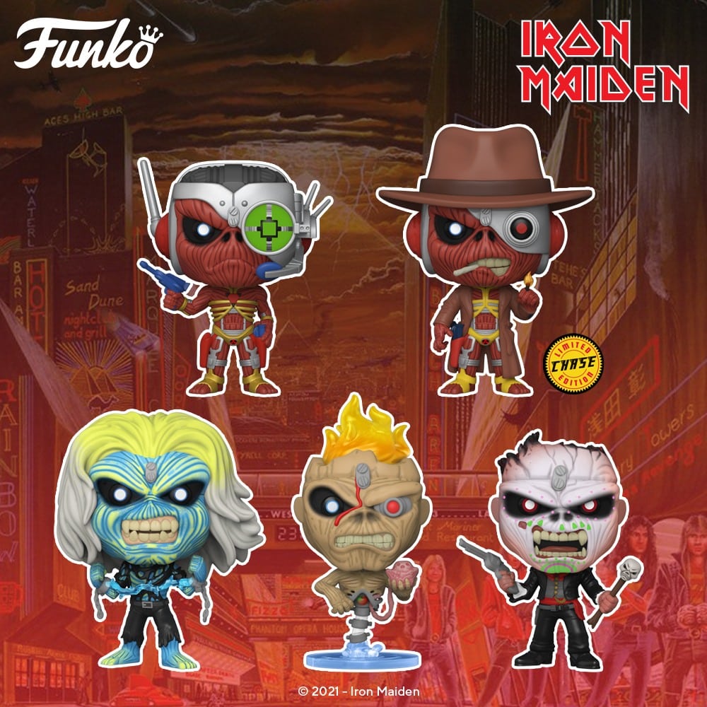 Funko Pop! Rocks: Iron Maiden - "Seventh Son of Seventh Son Eddie", "Somewhere in Time Eddie", "Nights of the Dead Eddie", and "Live After Death Eddie" Pop! Vinyl Figures (2021)