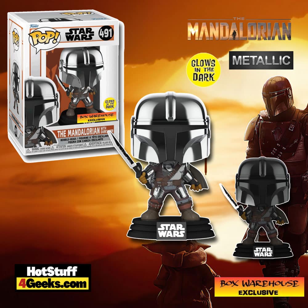 Funko POP! Star Wars: Mandalorian with Darksaber (Chrome & Glow in The Dark) Funko Pop! Vinyl Figure - Wharehouse Exclusive