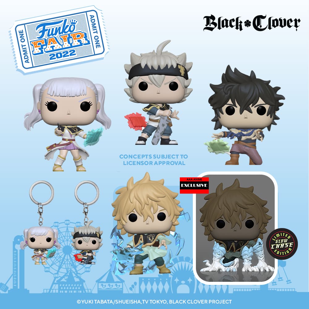 Funko Pop! Animation: Black Clover - Asta, Noelle, Yuno and Luck Voltia (GITD)  Funko Pop! Vinyl Figures - Funko Fair 2022