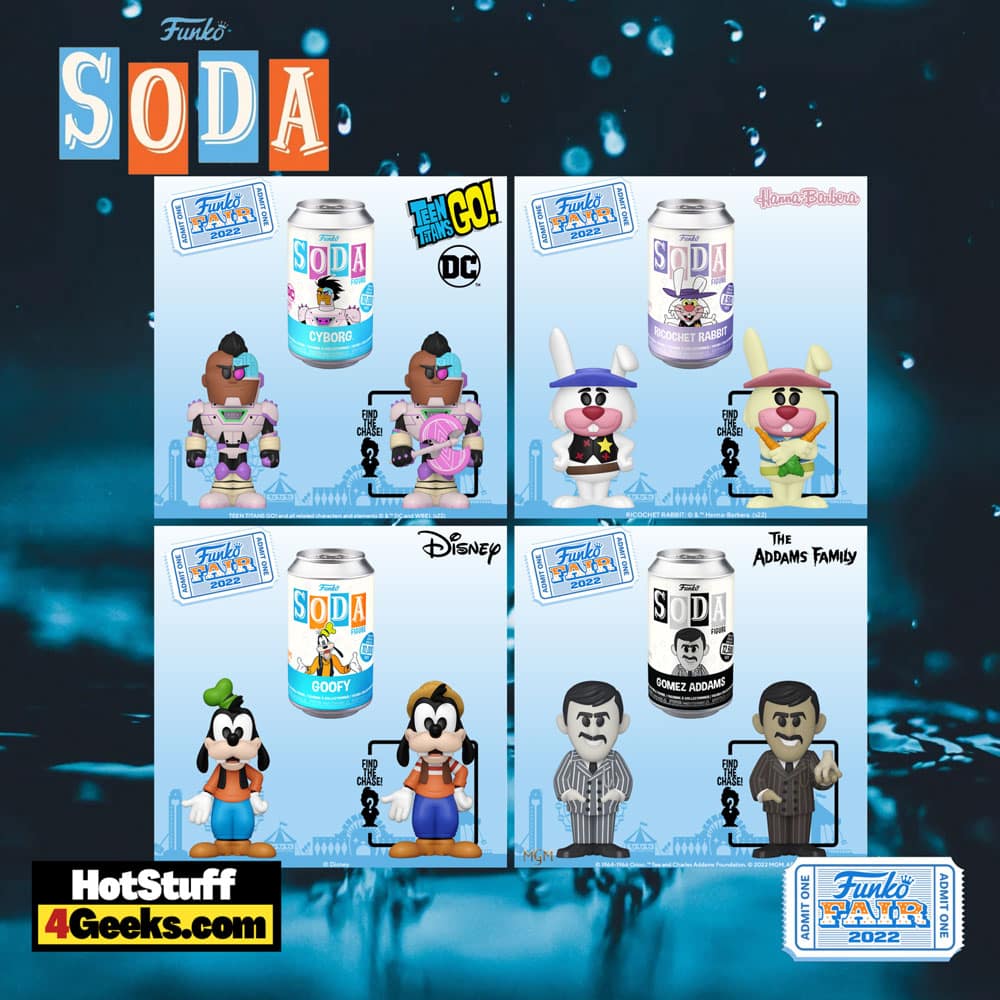 Funko Soda!  Goofy, Robocop, Dracula, Doctor Strange, Cyborg, Klaus, Ricochet Rabbit, Gomez Addams, Armored Jack Funko Vinyl Soda Figures - Funko Fair 2022