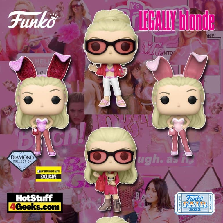 Funko Pop! Movies: Legally Blonde - Elle Woods in the Sun, Elle Woods With Bruiser, Elle Woods in Bunny Suit, and Elle Woods as Bunny Diamond Glitter Funko Pop! Vinyl Figures - Funko Fair 2022