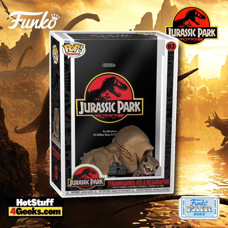 Funko Pop! Movie Posters:  Jurassic Park - Tyrannosaurus Rex 6-Inch Funko Pop! Figure and Velociraptor Pop! Movie Poster with Case