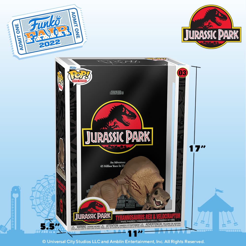 Funko Pop! Movie Posters:  Jurassic Park - Tyrannosaurus Rex 6-Inch Funko Pop! Figure and Velociraptor Pop! Movie Poster with Case