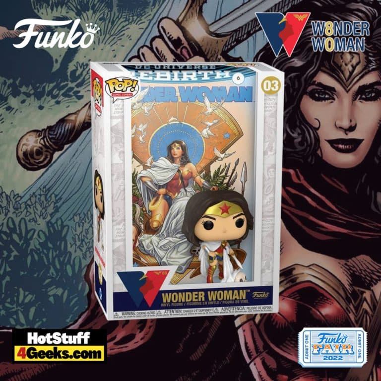 Funko Pop! DC Comic Cover: Wonder Woman 80th Anniversary - Wonder Woman (Rebirth) on Throne Funko Pop! Vinyl Figure - Funko Fair 2022