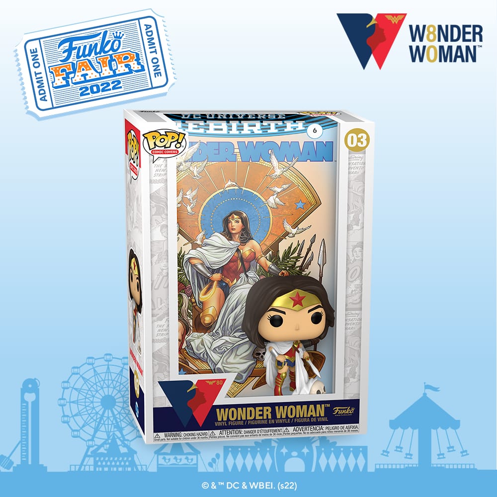 Funko Pop! DC Comic Cover: Wonder Woman 80th Anniversary - Wonder Woman (Rebirth) on Throne Funko Pop! Vinyl Figure - Funko Fair 2022