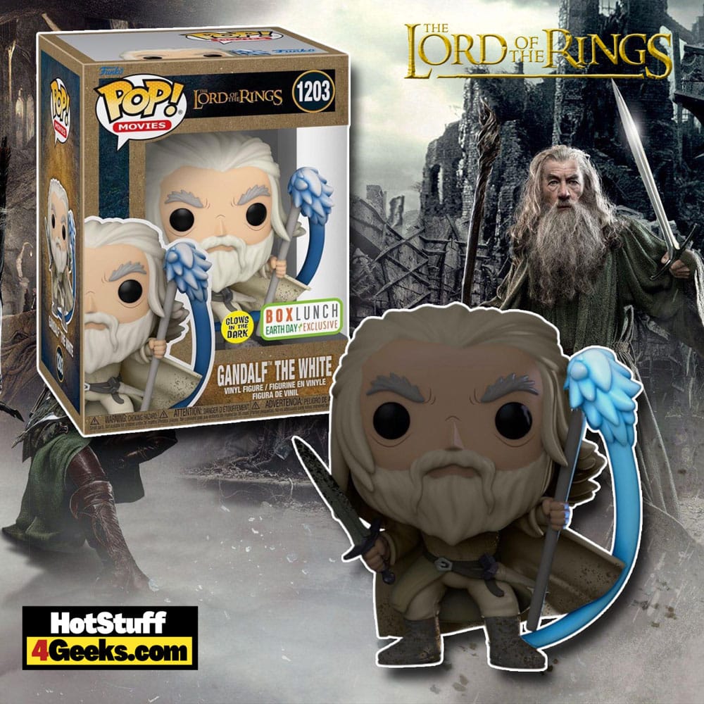 Funko Pop! Movies: Lord of the Rings - Gandalf the White Glow-In-The-Dark (GITD) Funko Pop! Vinyl Figure -  Earth Day and BoxLunch Exclusive