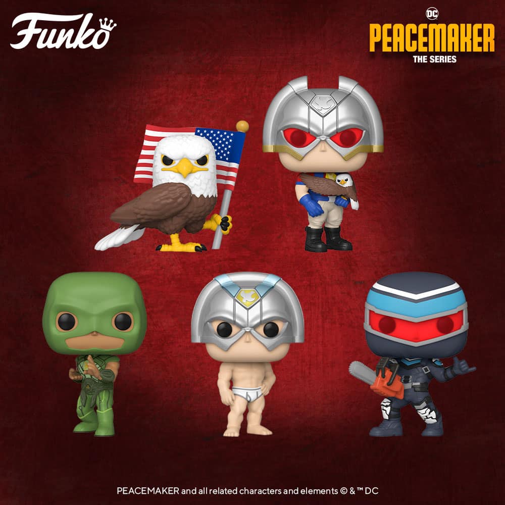 Funko Pop! Television: Peacemaker - Peacemaker With Eagly, Peacemaker in Tighty Whities, Vigilante, Eagly, Judomaster, and Eagly (Flocked) Funko Pop! Vinyl Figures