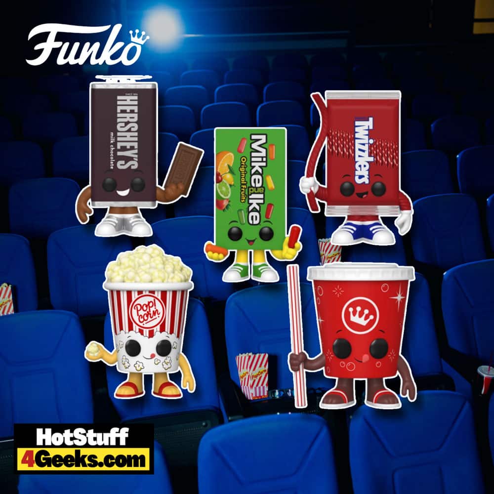 Funko Pop! Foodies: Movie Night: Mike and Ike, Hershey's Chocolate Bar, Hershey's Twizzlers, Popcorn Bucket, and Soda Cup Funko Pop! Vinyl Figures (2022)