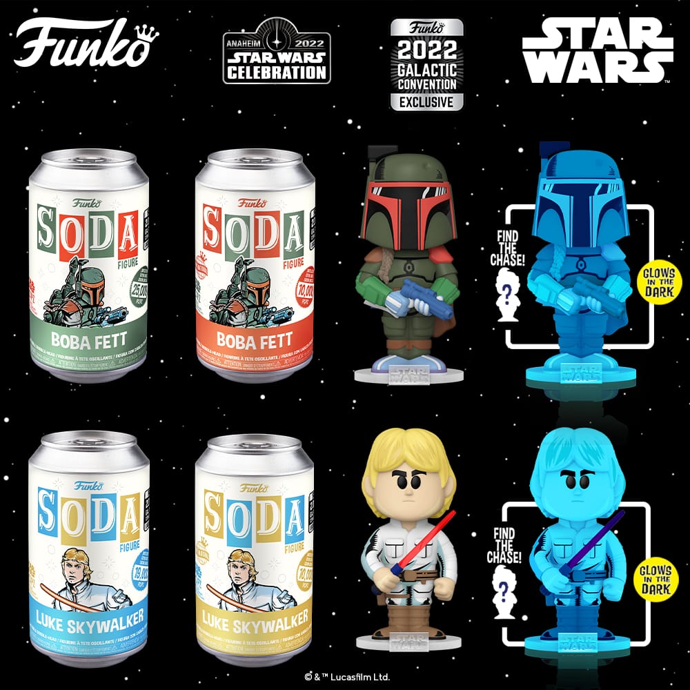 Funko Soda: Star Wars - Luke Skywalker with CHASE and Boba Fett (Retro Comic) with CHASE - Funko Star Wars Celebration/Galactic Convention 2022 Exclusives