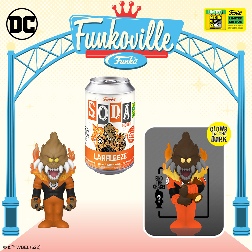 Funko Soda: DC Comics – Larfleeze Funko Vinyl Soda With Glow-In-The-Dark (GITD) Chase Variant – San Diego Comic-Con (SDCC) 2022 and Funko Shop Exclusive