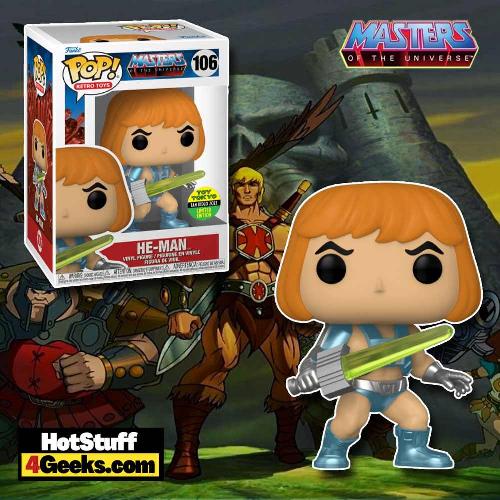 Funko Pop! Retro Toys: Masters of the Universe – Laser Power He-Man Metallic Funko Pop! Vinyl Figure – San Diego Comic-Con (SDCC) 2022 and Toy Tokyo Exclusive