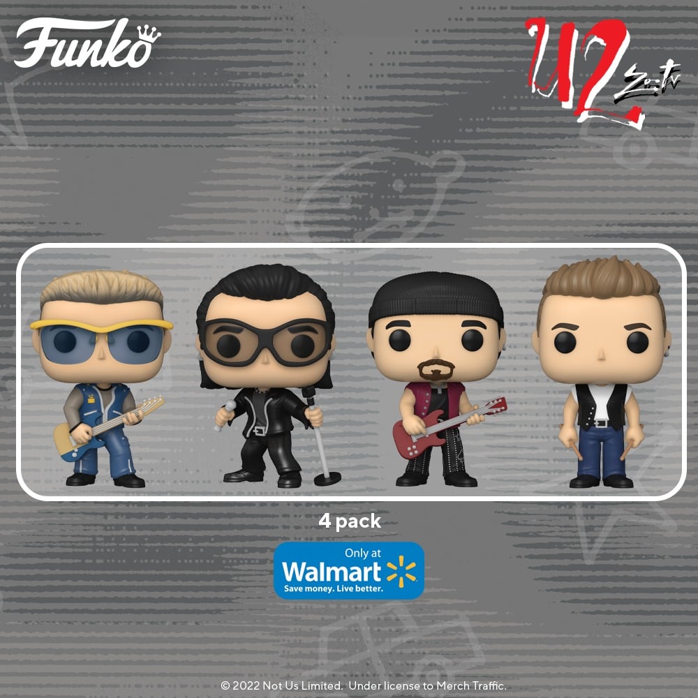 Funko Pop! Rocks: U2 - Zoo TV Tour (Achtung Baby): Bono, The Edge, Adam Clayton, and Larry, Achtung Baby Car With Bono and Achtung Baby Album With Edge Funko Pop! Vinyl Figures (2022)