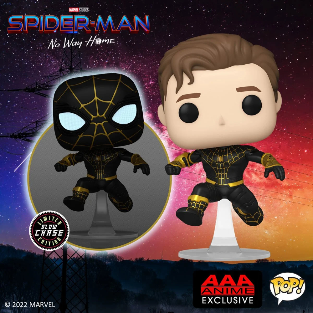 Funko Pop! Marvel Studios: Spider-Man: No Way Home - Unmasked Spider-Man Black Suit With Glow-In-the-Dark (GITD) Chase Funko Pop! Vinyl Figure - AAA Anime Exclusive