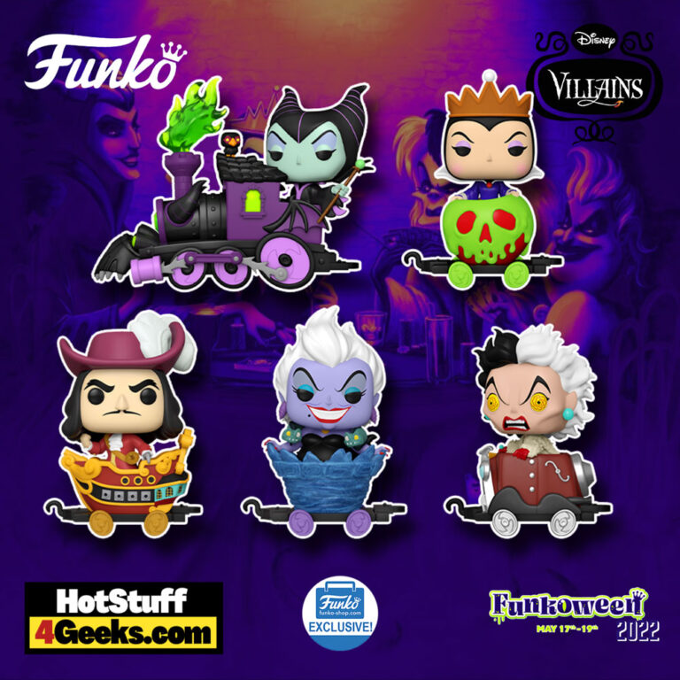 Funko Pop! Trains: Disney Villains Train Set: Maleficient in Engine, The Evil Queen, Captain Hook, Ursula, and Cruella De Vil Funko Pop! Train Vinyl Figures - Funko Shop Exclusive (Funkoween 2022 release)