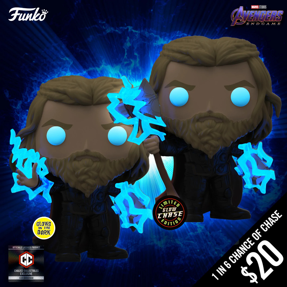 Funko Pop! Avengers Endgame: Thor With Lighting with Glow-In-The-Dark (GITD) Chase Funko Pop! Vinyl figure - Chalice Collectibles Exclusive