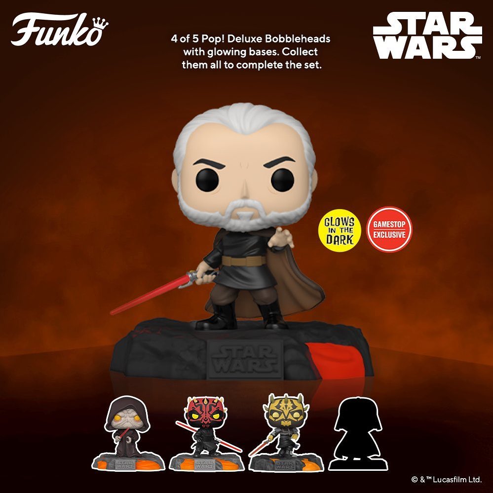 Funko Pop! Deluxe: Star Wars – Red Saber Series Volume 1 – Darth Tyranus Glow-In-The-Dark (GITD) Funko Pop! Vinyl Figure – GameStop Exclusive (Figure 4 of 5)