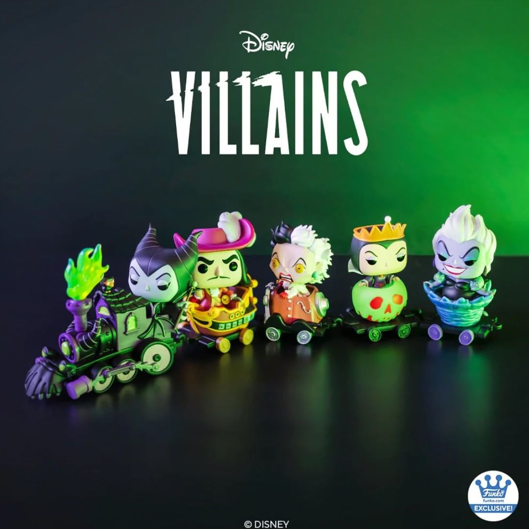 Funko Pop! Trains: Disney Villains Train Set: Maleficient in Engine, The Evil Queen, Captain Hook, Ursula, and Cruella De Vil Funko Pop! Train Vinyl Figures - Funko Shop Exclusive (Funkoween 2022 release)