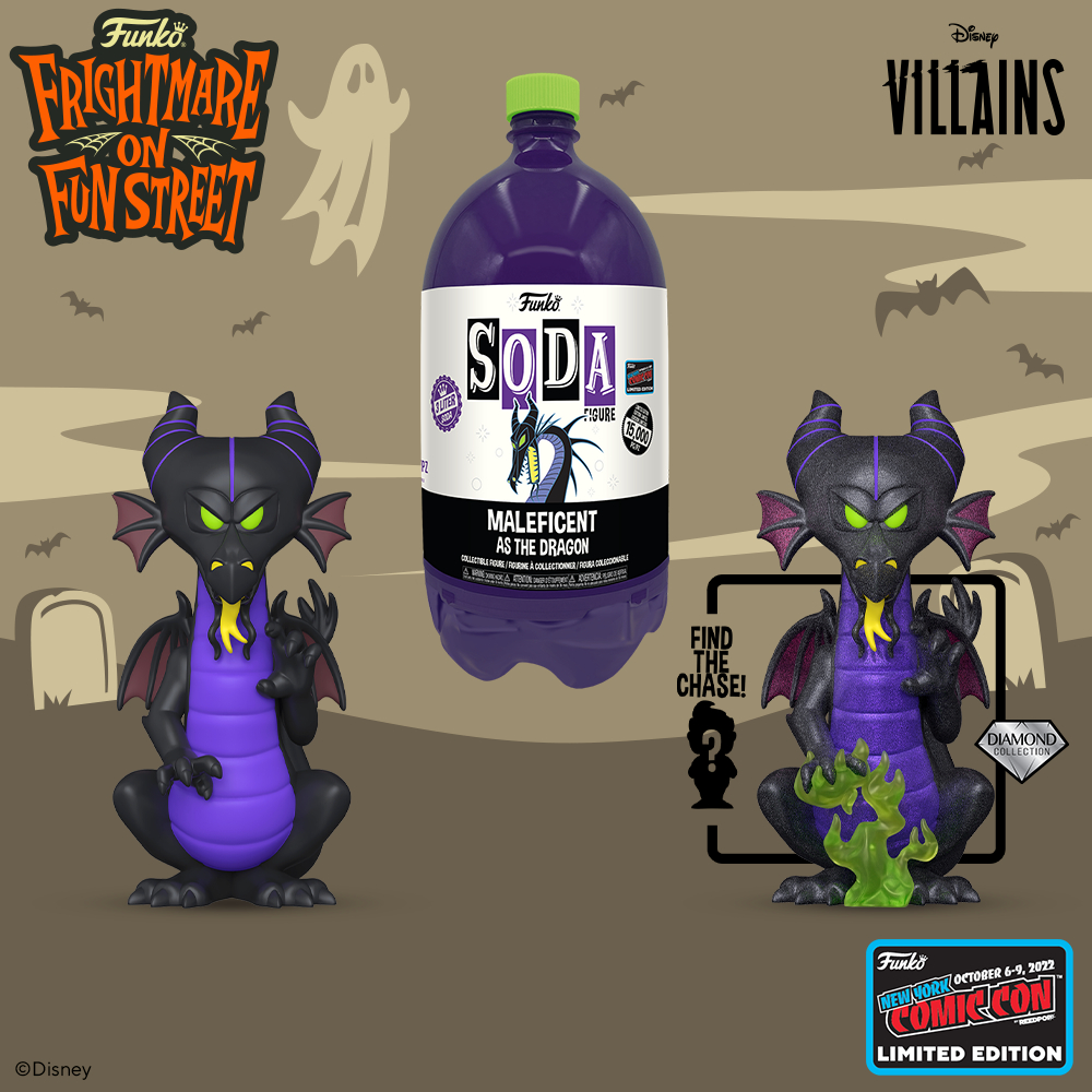 Funko SODA 3-Liter: Disney - Maleficent as The Dragon with Diamond Glitter and Flame CHASE Funko SODA 3-Liter Vinyl Figure – NYCC 2022 and Funko Shop Exclusive