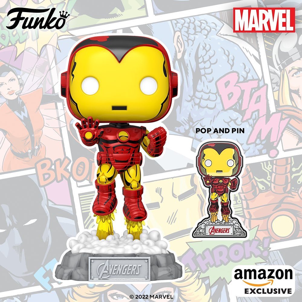 Funko Pop! Marvel's Avengers 60th Anniversary - Comic Iron Man Funko POP! Vinyl Figure with Pin Set - Amazon Exclusive