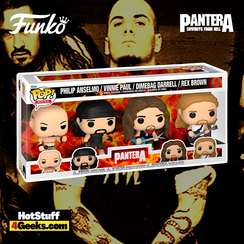 Funko Pop! Rocks: Pantera 5-pack Funko Pop! Vinyl Figures featuring Philip Anselmo, Vinnie Paul, Dimebag Darrell, and Rex Brown