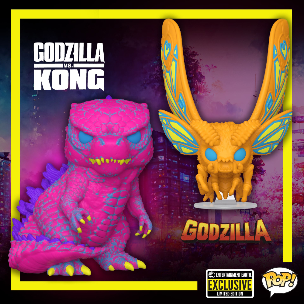 Funko Pop! Movies: Godzilla and Godzilla Vs. Kong - Godzilla and Mothra Black Light Funko Pop! Vinyl Figures - Entertainment Earth Exclusive