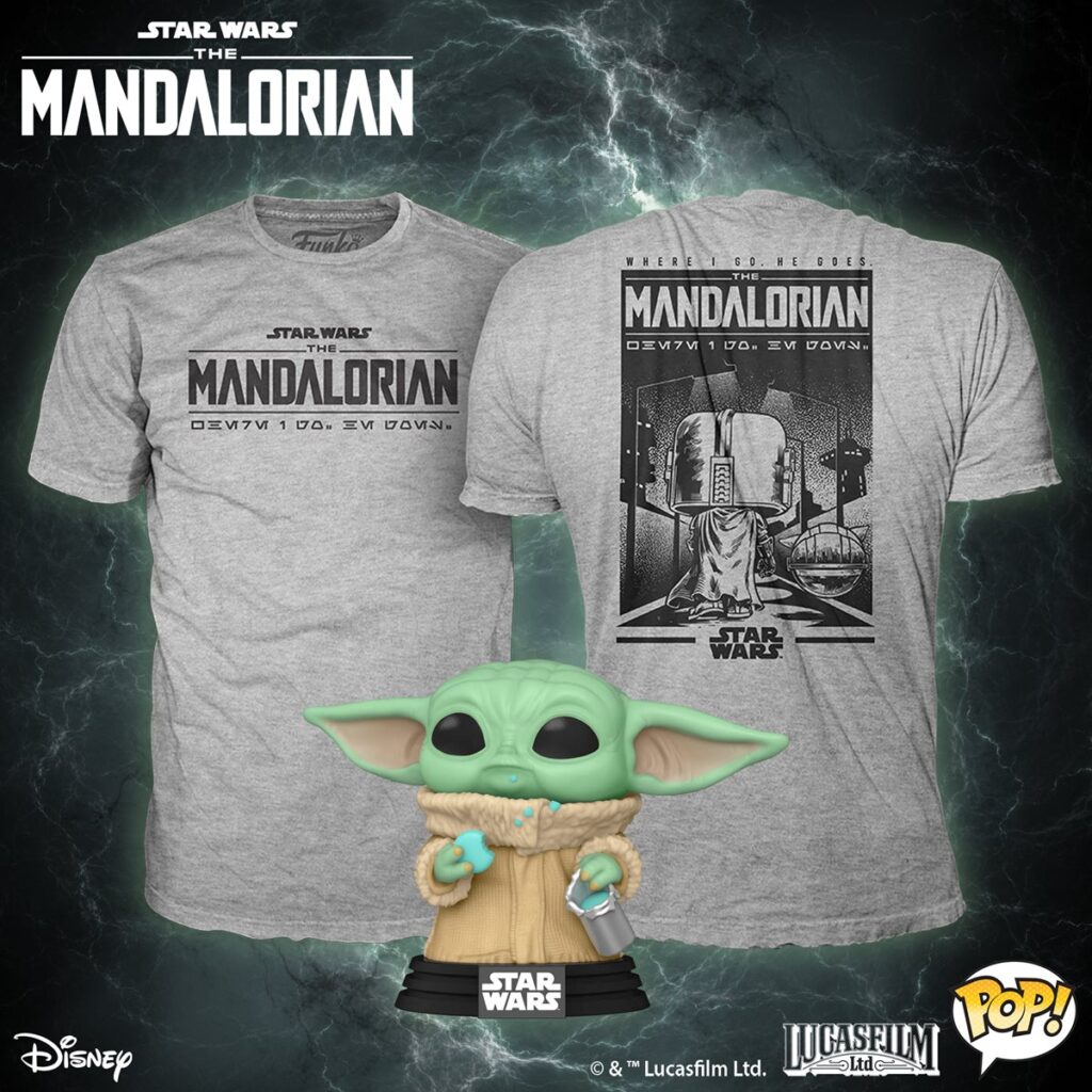 Star Wars: The Mandalorian - Grogu with Cookies Funko Pop! Vinyl Figure and Adult Pop! T-Shirt Bundle