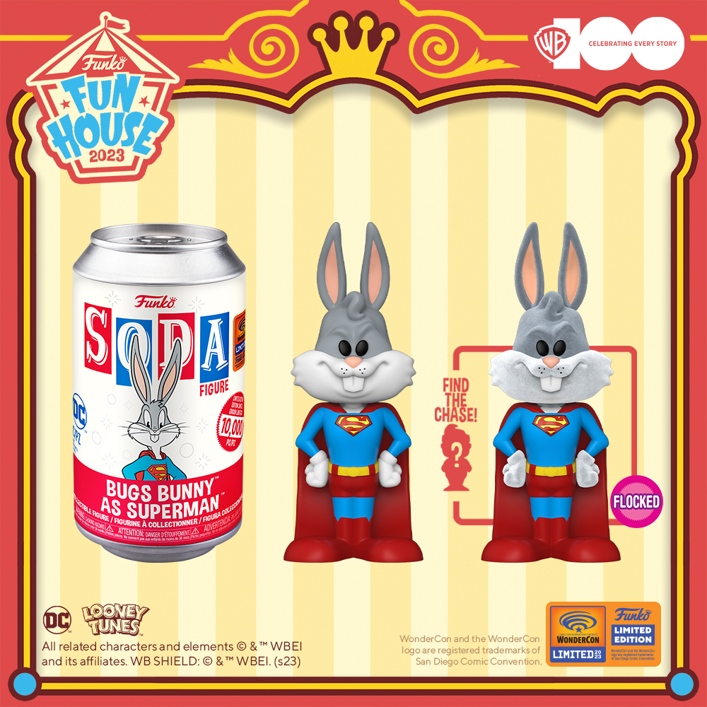 Funko POP! Warner Bros - Bugs Bunny as Superman with Flocked Chase Funko Soda Vinyl Figure – WonderCon 2023 and Funko Shop Shared Exclusive