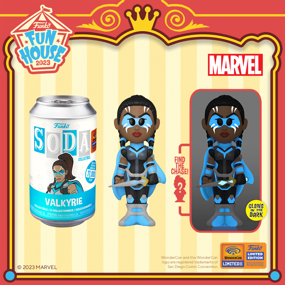 Funko POP! Marvel – Valkyrie with Glow (GITD) Chase Funko Soda Vinyl Figure – WonderCon 2023 and Entertainment Earth Shared Exclusive