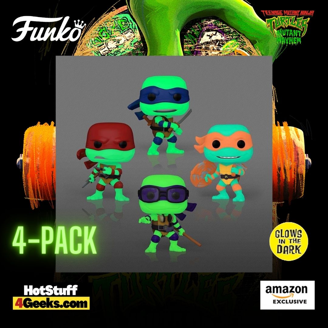 Funko Pop! Movies: TMNT: Mutant Mayhem - Leonardo/Donatello/Michelangelo/Raphael Glow-In-The-Dark (GITD) 4-Pack Funko Pop! Vinyl Figures - Amazon Exclusive (2023)