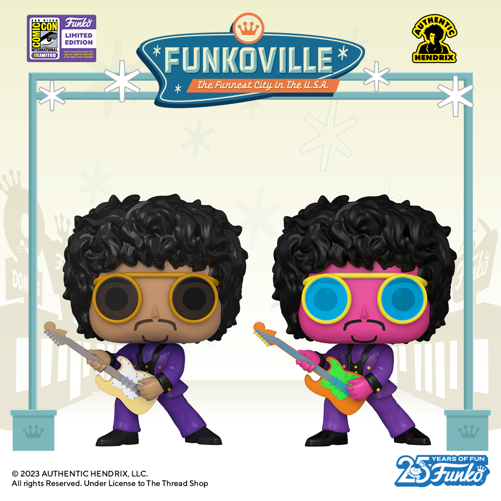 Funko POP! Rocks: Jimi Hendrix Black Light (1967 Purple Suit) Funko Pop! Vinyl Figure – SDCC 2023 Exclusive