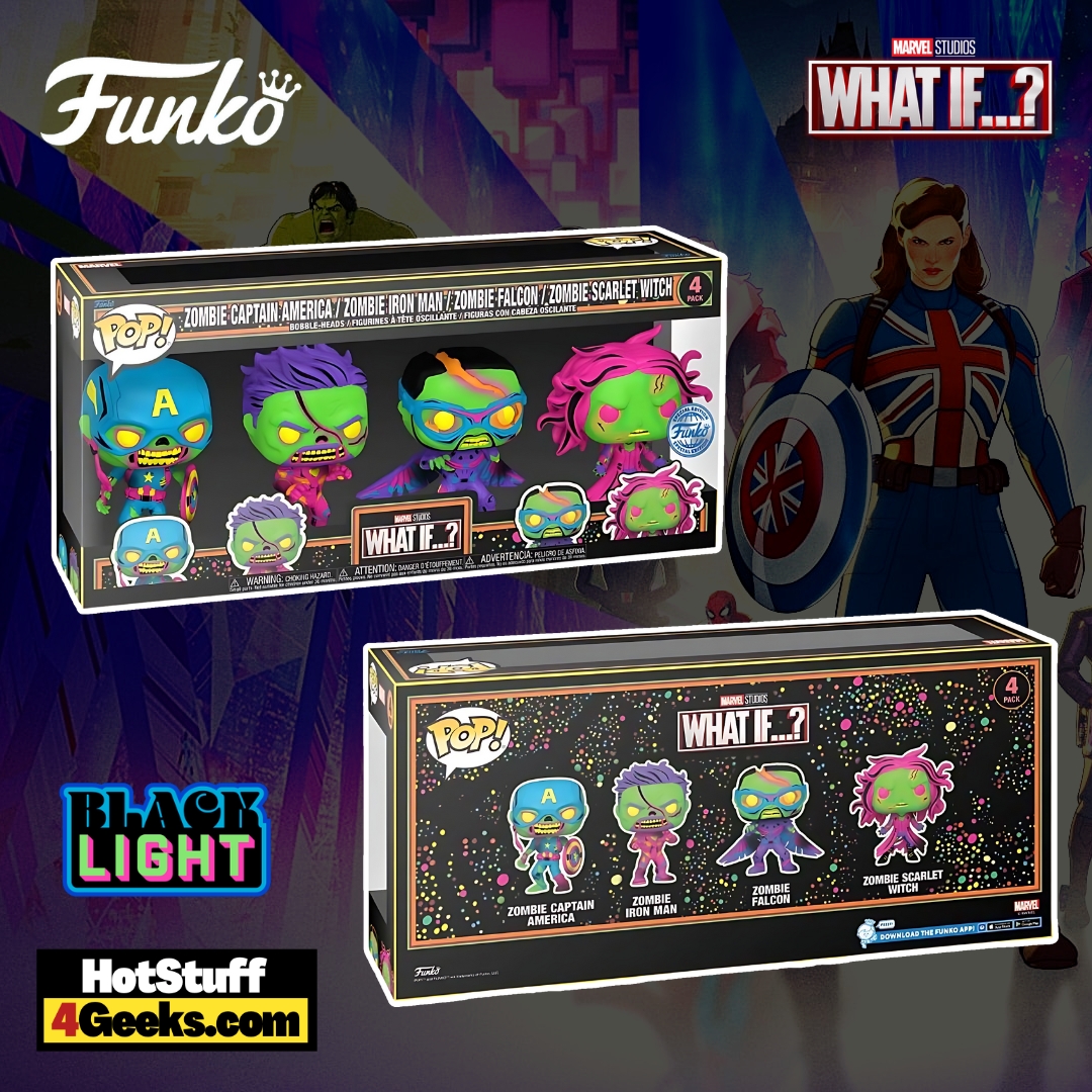 Funko Pop! Marvel Studios: What If...? Black Light 4-Pack  Funko Pop! Vinyl Figures - Exclusive