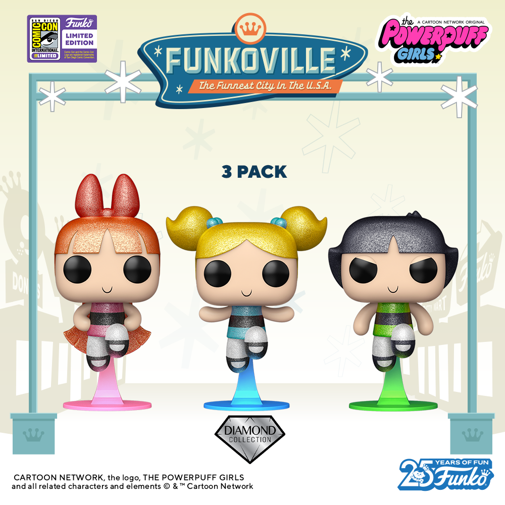 Funko POP! The Powerpuff Girls: Blossom, Bubble, and Buttercup Diamond Glitter 3-Pack Funko Pop! Vinyl Figures – SDCC 2023 Exclusive