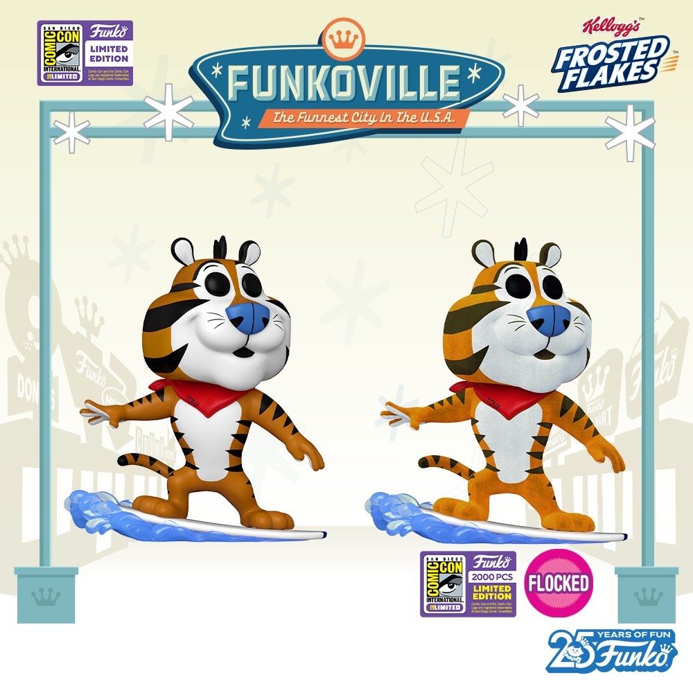 Funko POP! Ad Icons: Kellogg’s Frosted Flakes - Tony The Tiger Surfing (Common and Flocked Version) Funko Pop! Vinyl Figure – SDCC 2023 Exclusive