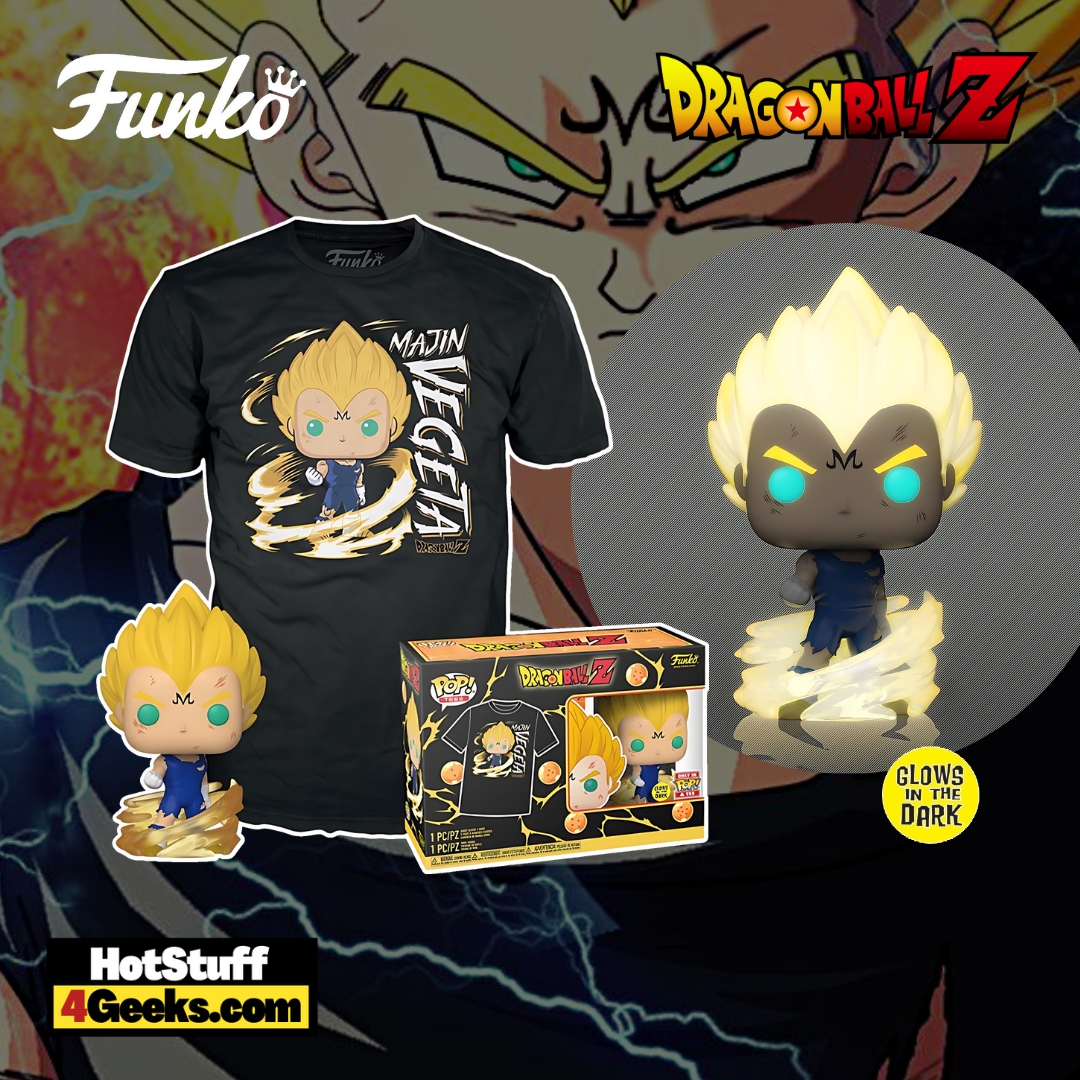 2023 NEW Dragon Ball: Majin Vegeta Glow Funko Pop! Tee Bundle