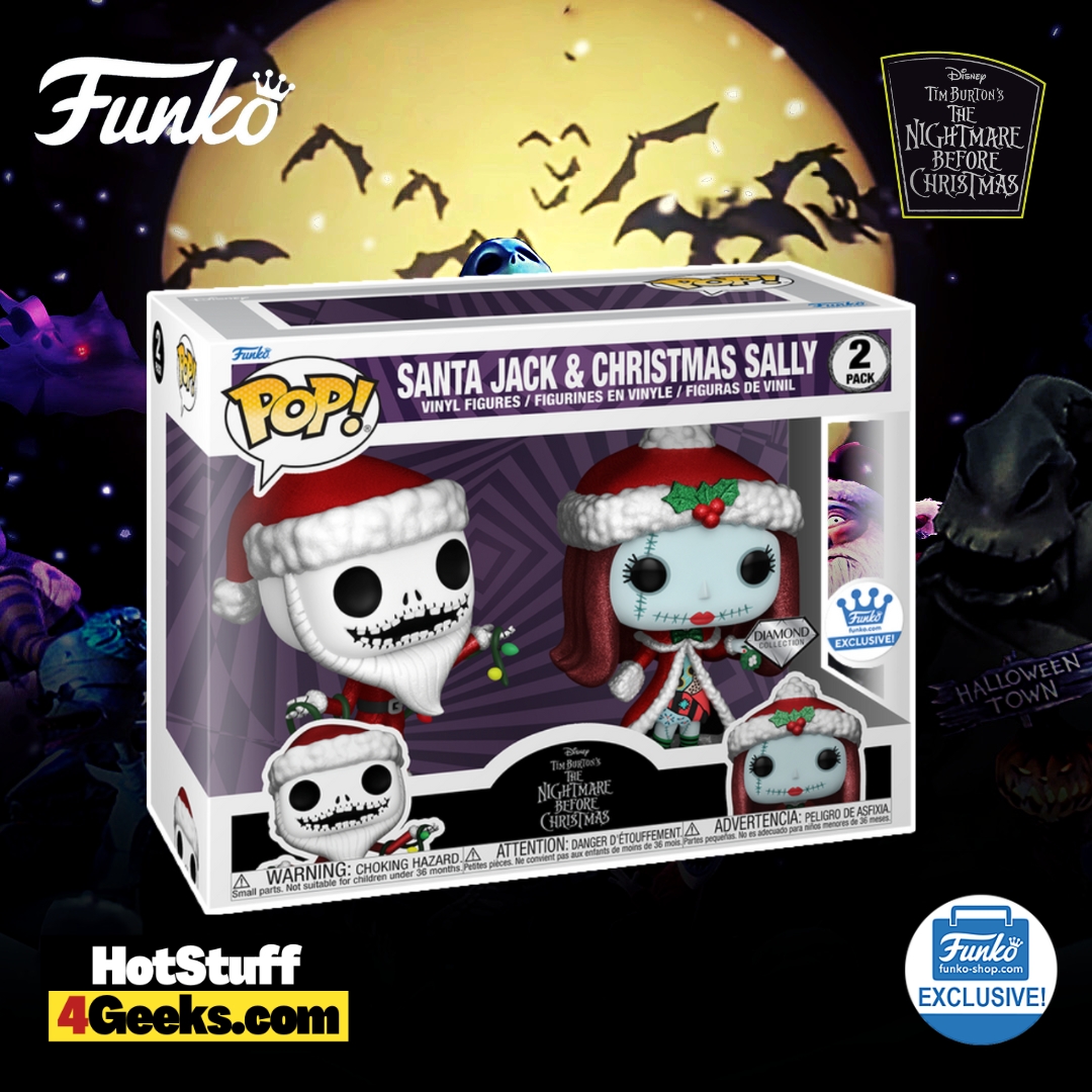 Funko Pop! The Nightmare Before Christmas 30th Anniversary: Santa Jack and Christmas Sally 2-Pack Diamond Glitter Funko Pop! Vinyl Figures (2023 release) - Funko Shop Exclusive