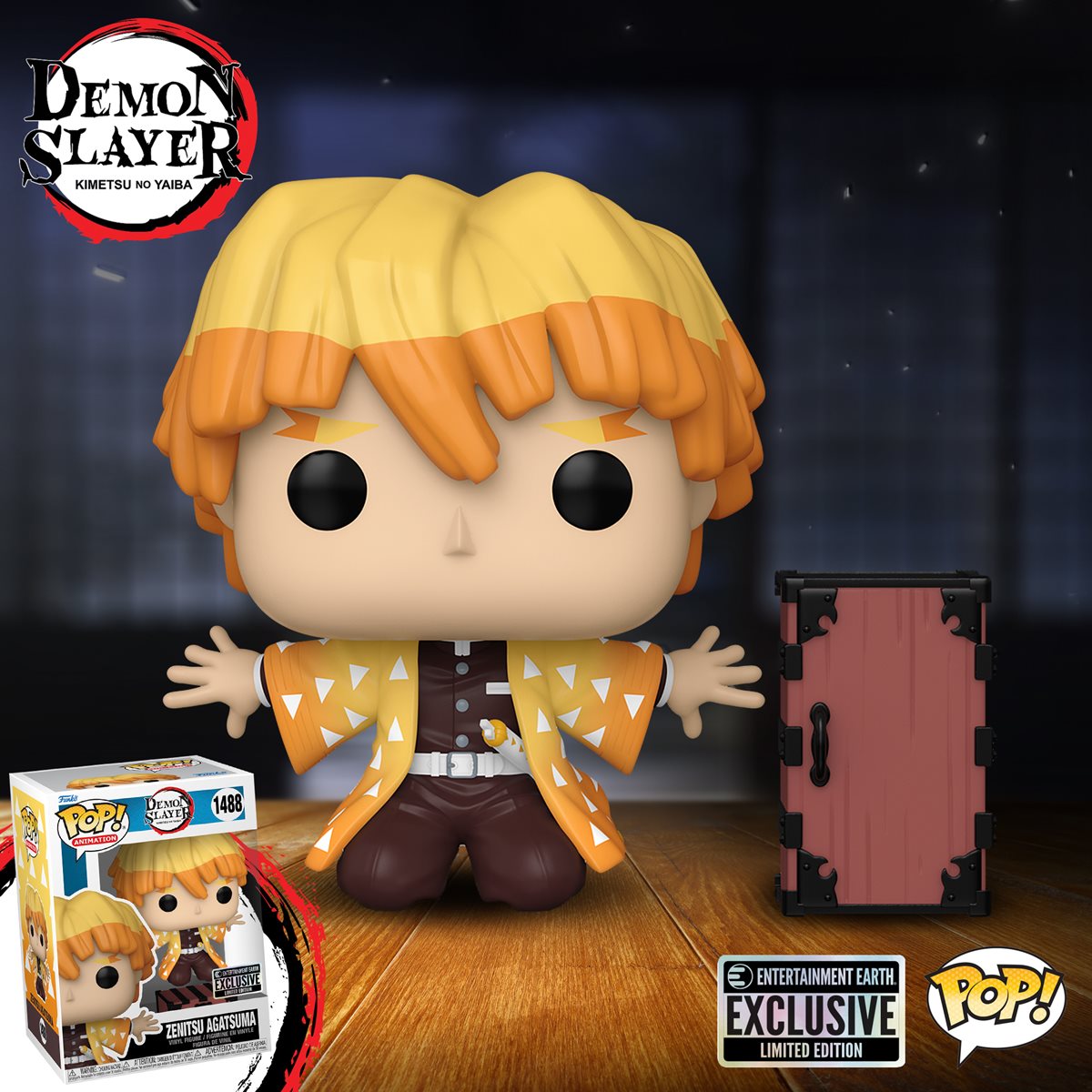 Funko Pop! Animation: Demon Slayer: Zenitsu Agatsuma (Kneeling) Funko Pop! Vinyl Figure – Entertainment Earth Exclusive