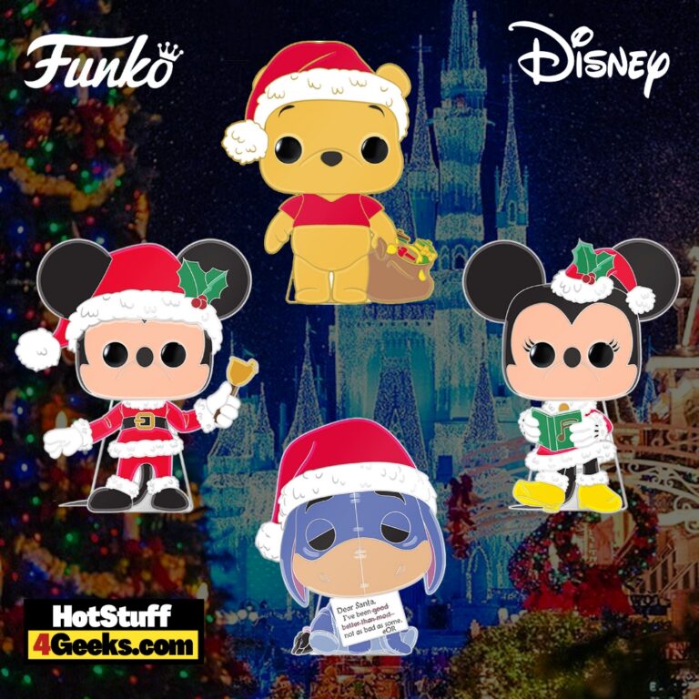 Disney Holiday Enamel Funko Pop! Pins with Mickey Mouse, Minnie Mouse, Eeyore, and Winnie The Pooh (2023 release)