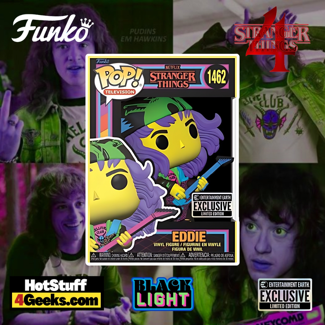 Funko Pop! Television: Stranger Things Season 4: Eddie Munson with Guitar (Blacklight) Funko Pop! Vinyl Figure - Entertainment Earth Exclusive (2023 release)