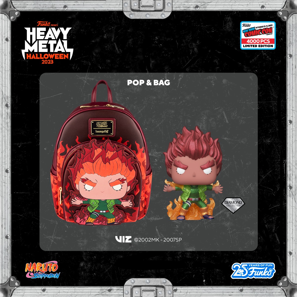 Funko POP! Naruto Shippuden: Might Guy (Eight Inner Gates) Diamond Glitter Funko Pop! and Loungefly Bag Bundle – NYCC 2023 and Funko Shop Shared Exclusive