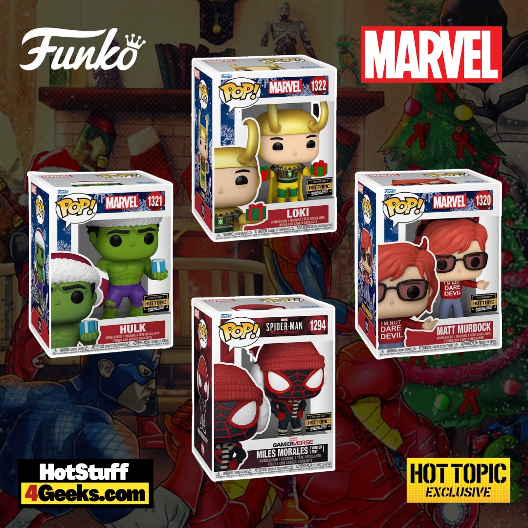 Hot Topic Black Friday exclusive Holiday Marvel Pops (Daredevil, Loki, Miles Morales, and Hulk) - 2023 release